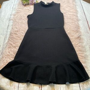 Caution To The Wind Black Textured Mock Neck Peplum Dress sz S
